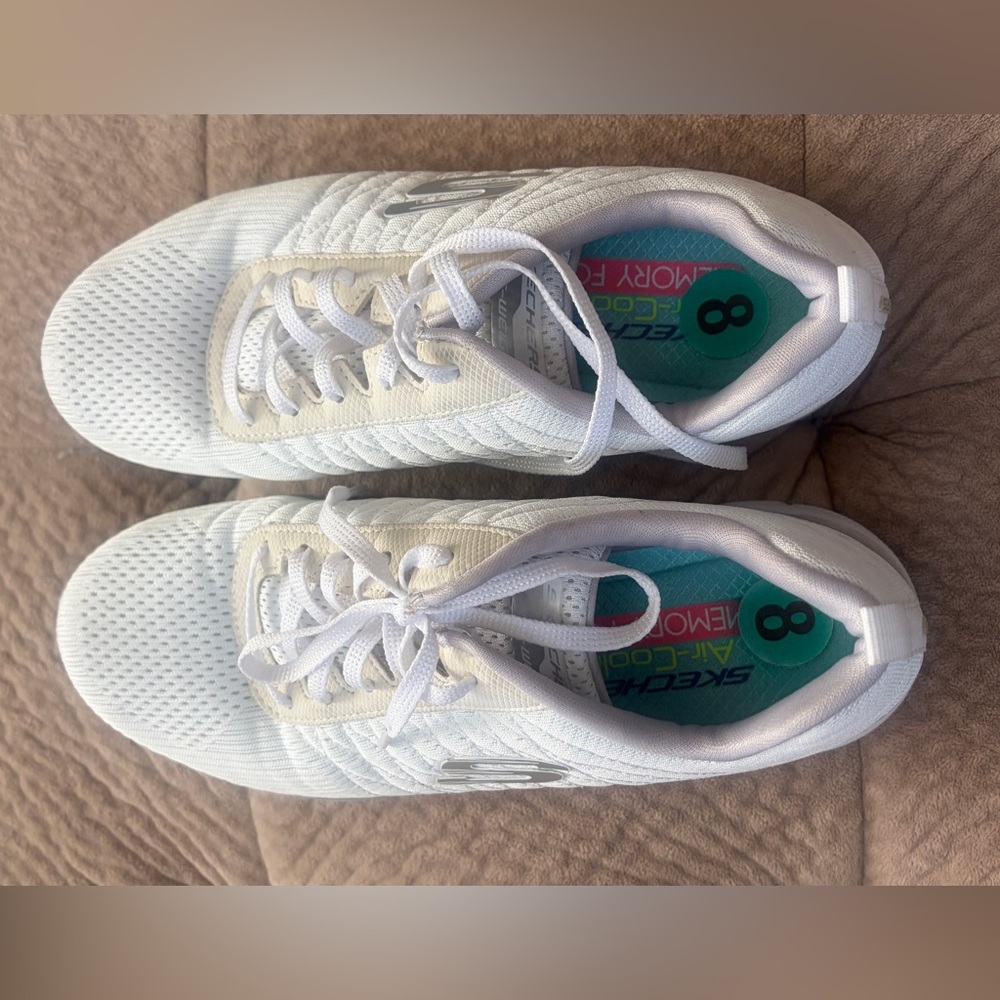 Skechers Women's White and Silver Sneakers - Picture 3 of 5